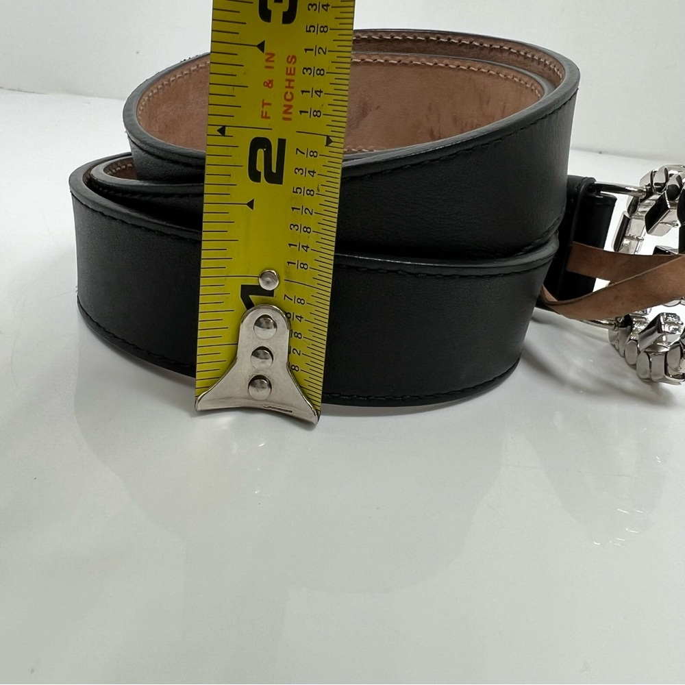 GUCCI Leather Belt Women Black Crystal Interlocking G Silver Tone Size 95 - 38 - Picture 4 of 8